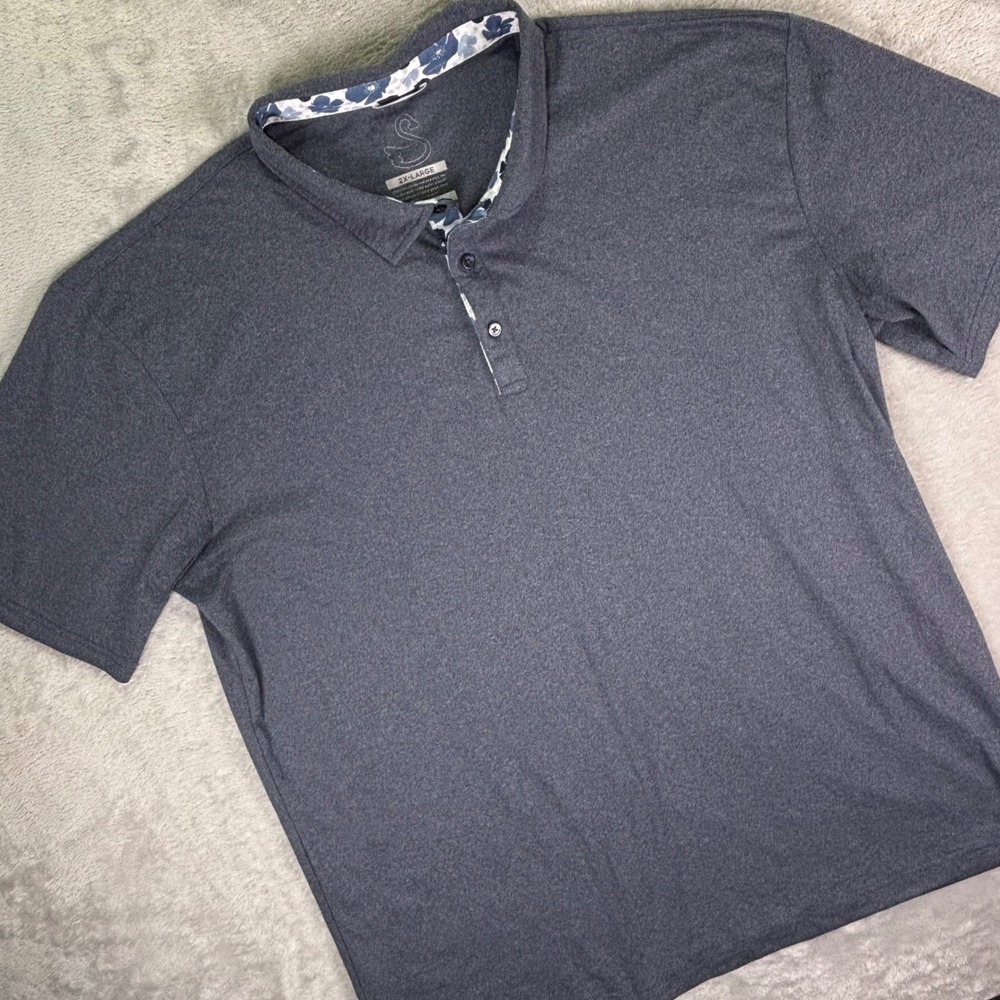 Swannies Men's Polo Shirt 2XL Gray Floral Trim Performance Short Sleeve Golf